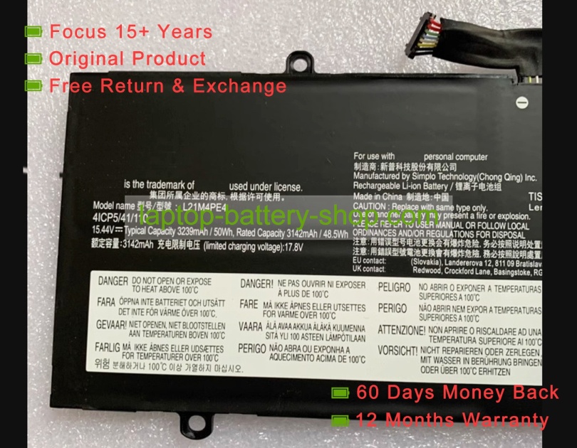 Lenovo L21D4PE4, L21C4PE4 15.44V 3238mAh original batteries - Click Image to Close