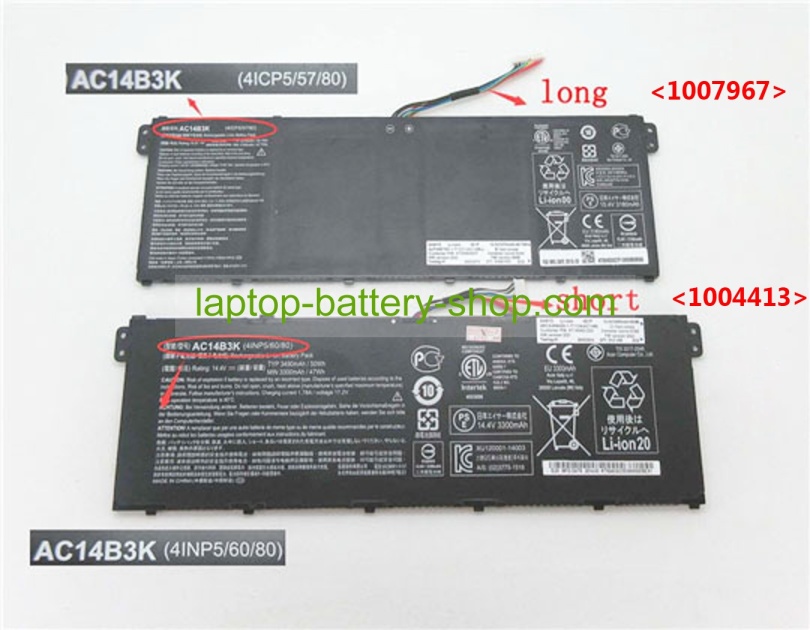 Acer AC14B8K, 3ICP5/57/80 14.4V,or15.2V 3490mAh original batteries - Click Image to Close