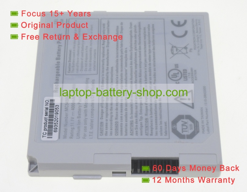 Mobinote MC5450BP, I510-0RKM000 11.4V 4000mAh original batteries - Click Image to Close
