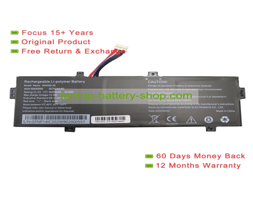 Rtdpart 606269-3S 11.4V 4000mAh original batteries - Click Image to Close