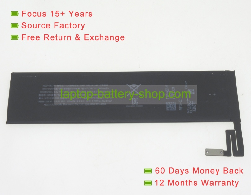Apple 020-8446, A1542 3.78V 2024mAh replacement batteries - Click Image to Close