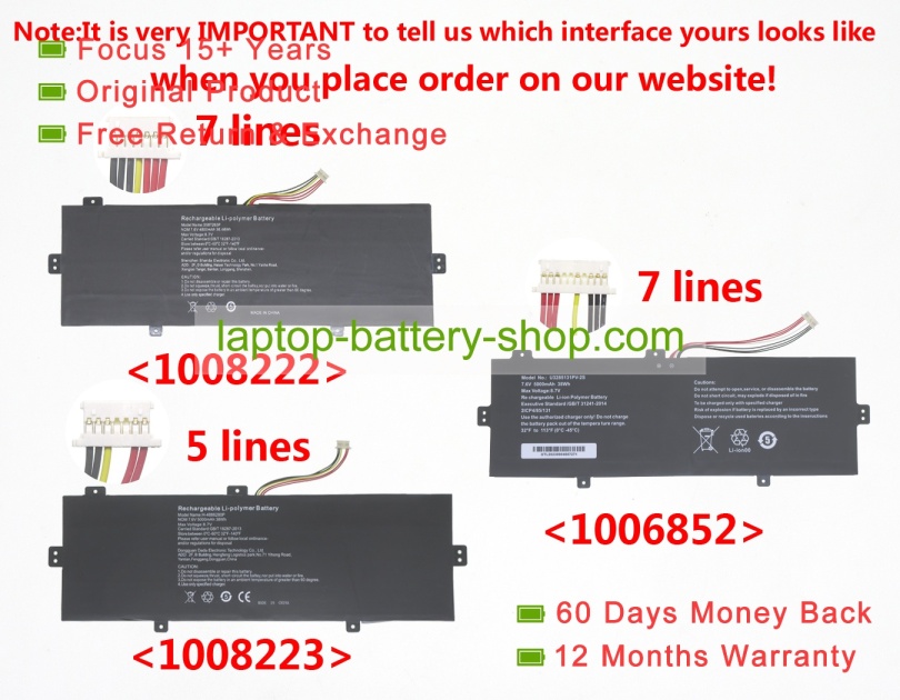 Ilife U3285131P-2S, U3285131P-2S1P 7.4V 4800mAh original batteries - Click Image to Close