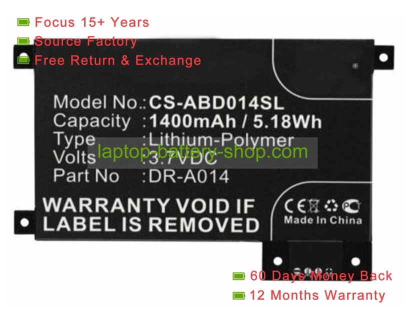 Amazon CS-ABD014SL, DR-A014 3.7V 1400mAh replacement batteries - Click Image to Close