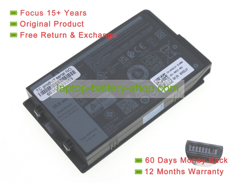 Dell VDDJY, 6WVHD 7.6V 4684mAh original batteries - Click Image to Close