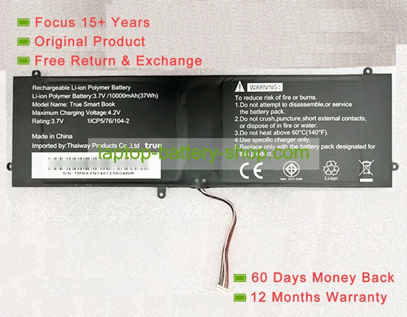 Other True SMart Book 3.7V 10000mAh original batteries - Click Image to Close