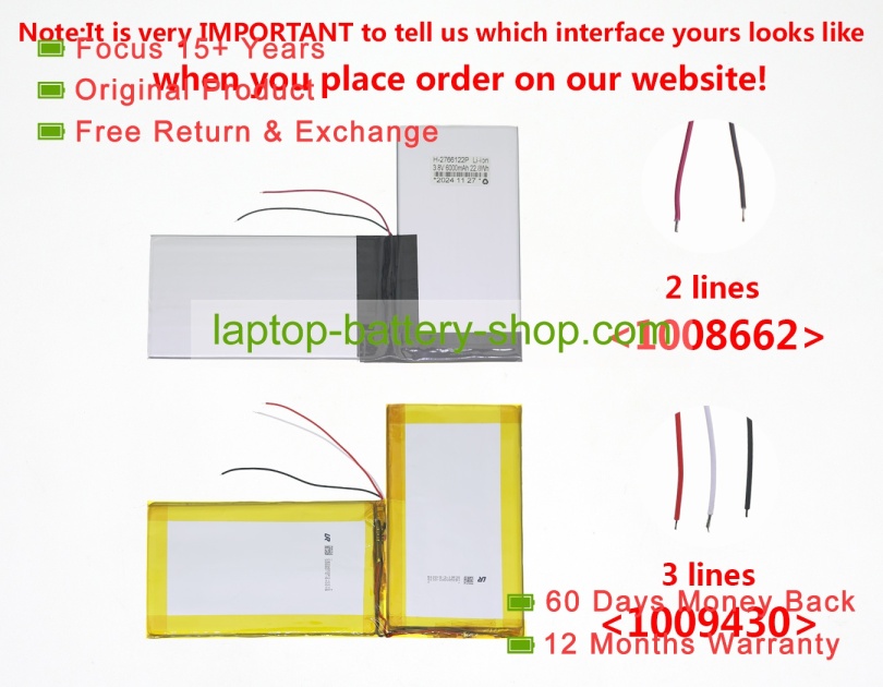 Rtdpart 2766122, U2766122PV-2P 3.8V 6000mAh original batteries - Click Image to Close