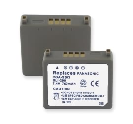 Panasonic CGA-S303, VW-VBE10 7.4V 820mAh batteries