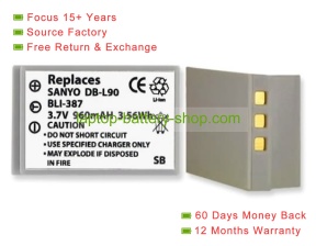 Sanyo DB-L90, DBL90AU 3.7V 960mAh replacement batteries